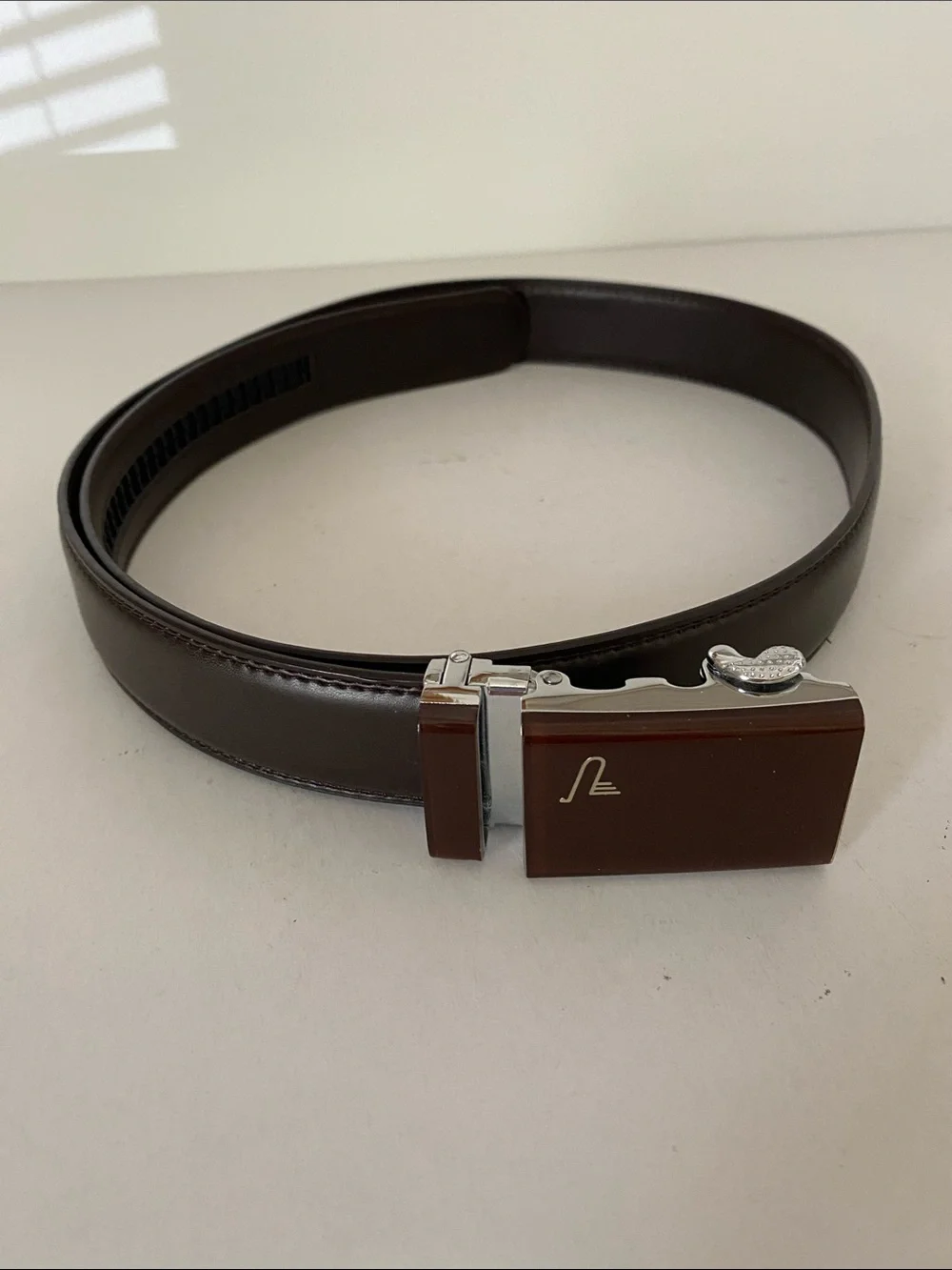 Mission Men's Brown Leather Adjustable Dress Belt with Brown and Silver Buckle